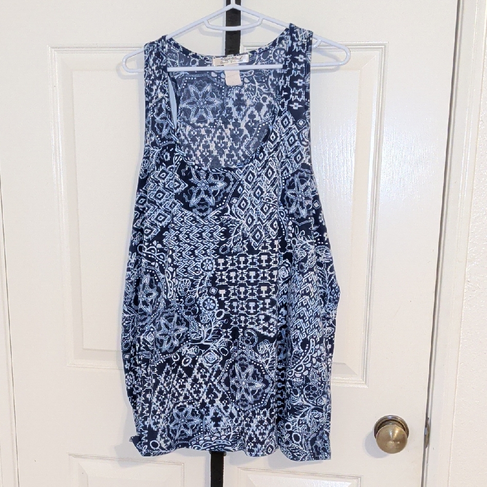 Patterned Blue Sleeveless Tank Top - Women